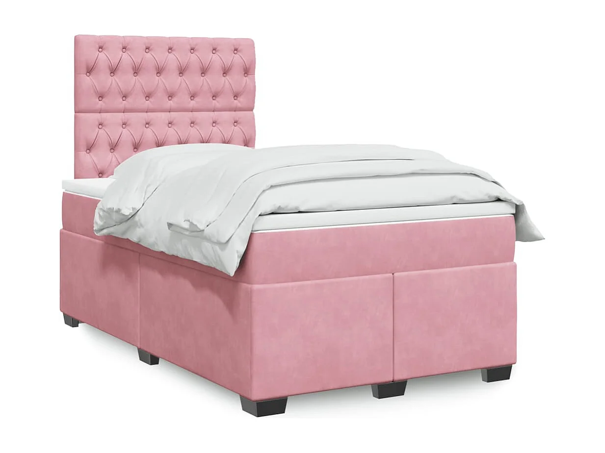 Sommier à lattes de lit avec matelas rose 120x190 cm velours