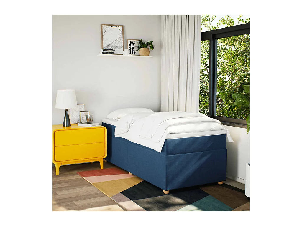 Sommier à lattes de lit avec matelas Bleu 90x200 cm Tissu