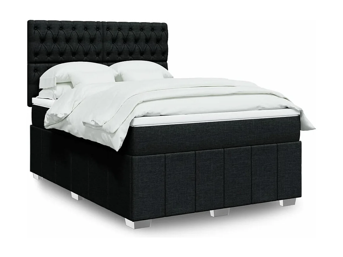 Sommier à lattes de lit avec matelas Noir 140x190 cm Tissu