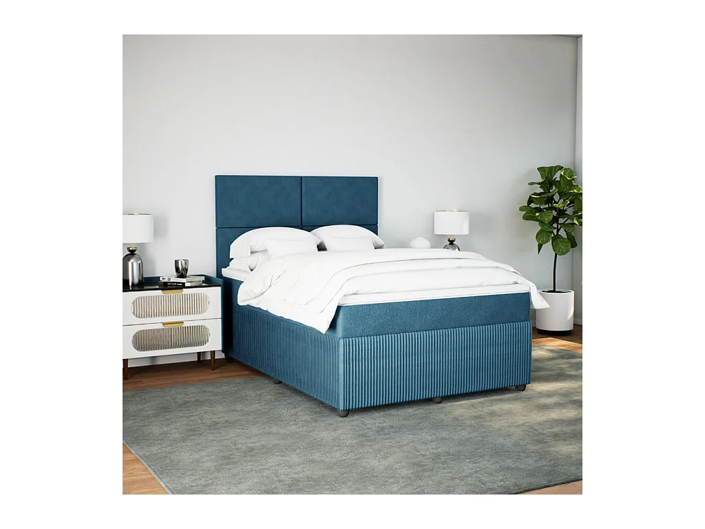 Cama com molas/colchão 140x190 cm veludo azul-escuro