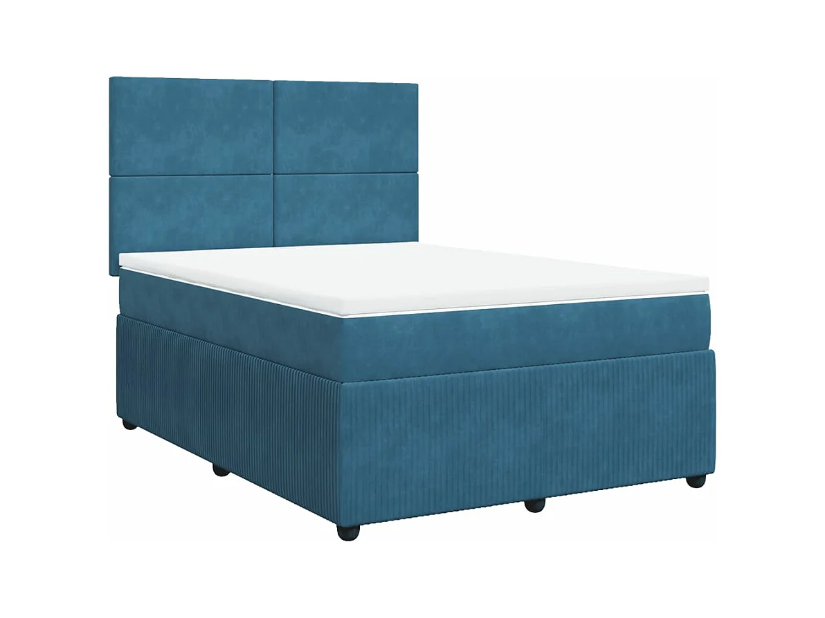 Cama com molas/colchão 140x190 cm veludo azul-escuro