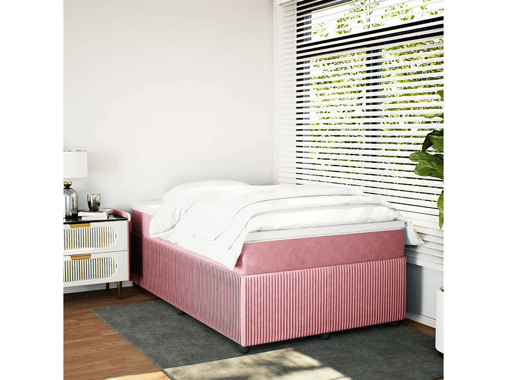 Cama box spring con colchón terciopelo rosa 120x200 cm