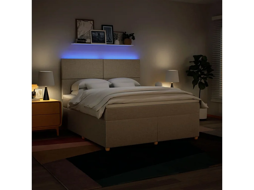 Cama box spring con colchón tela color crema 180x200 cm