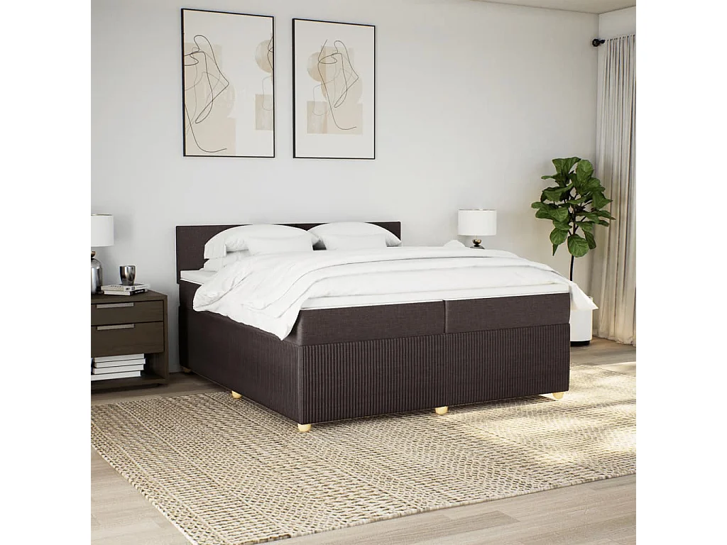 Cama box spring con colchón tela marrón oscuro 200x200 cm