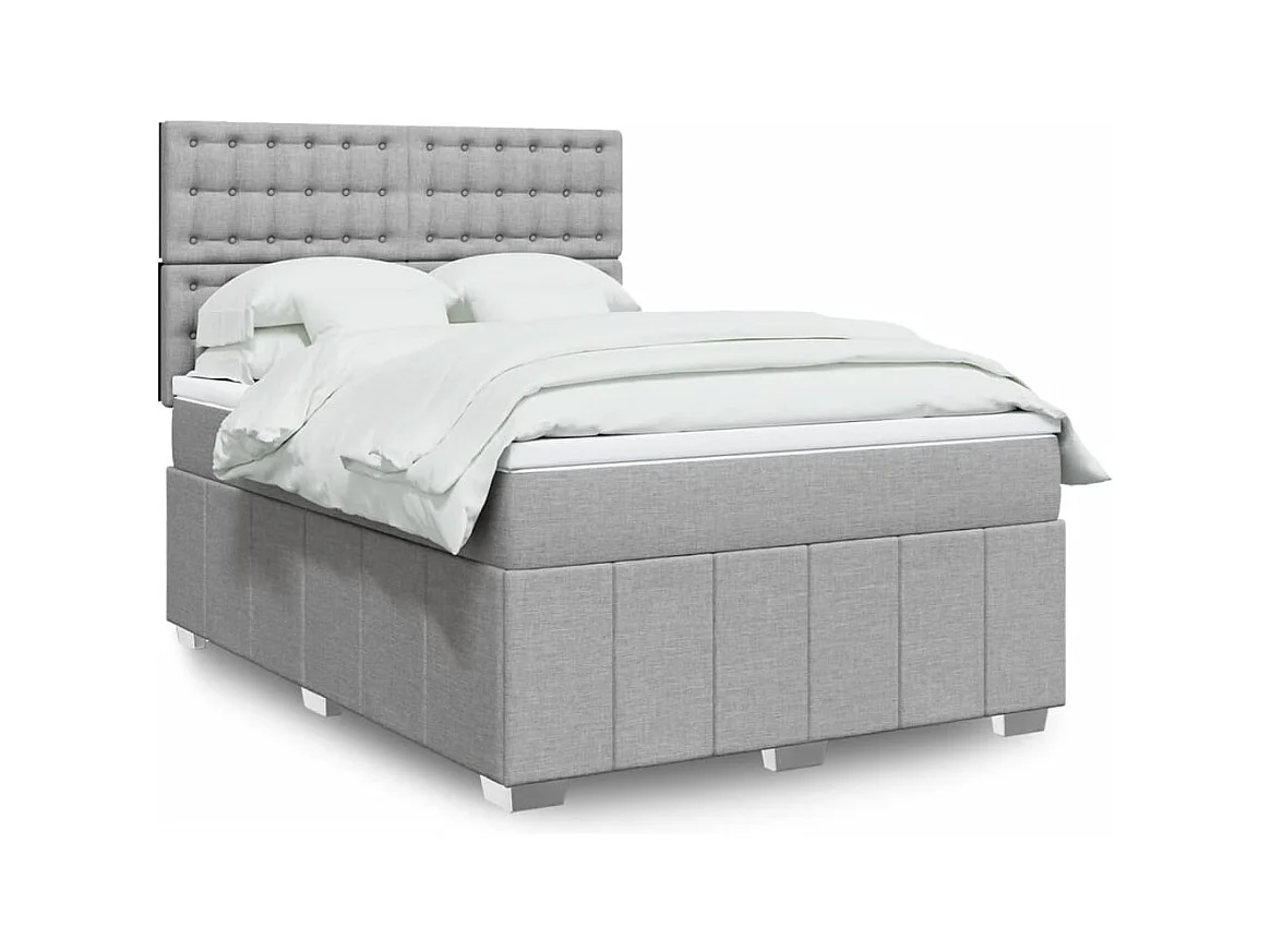 Cama box spring con colchón tela gris claro 140x190 cm