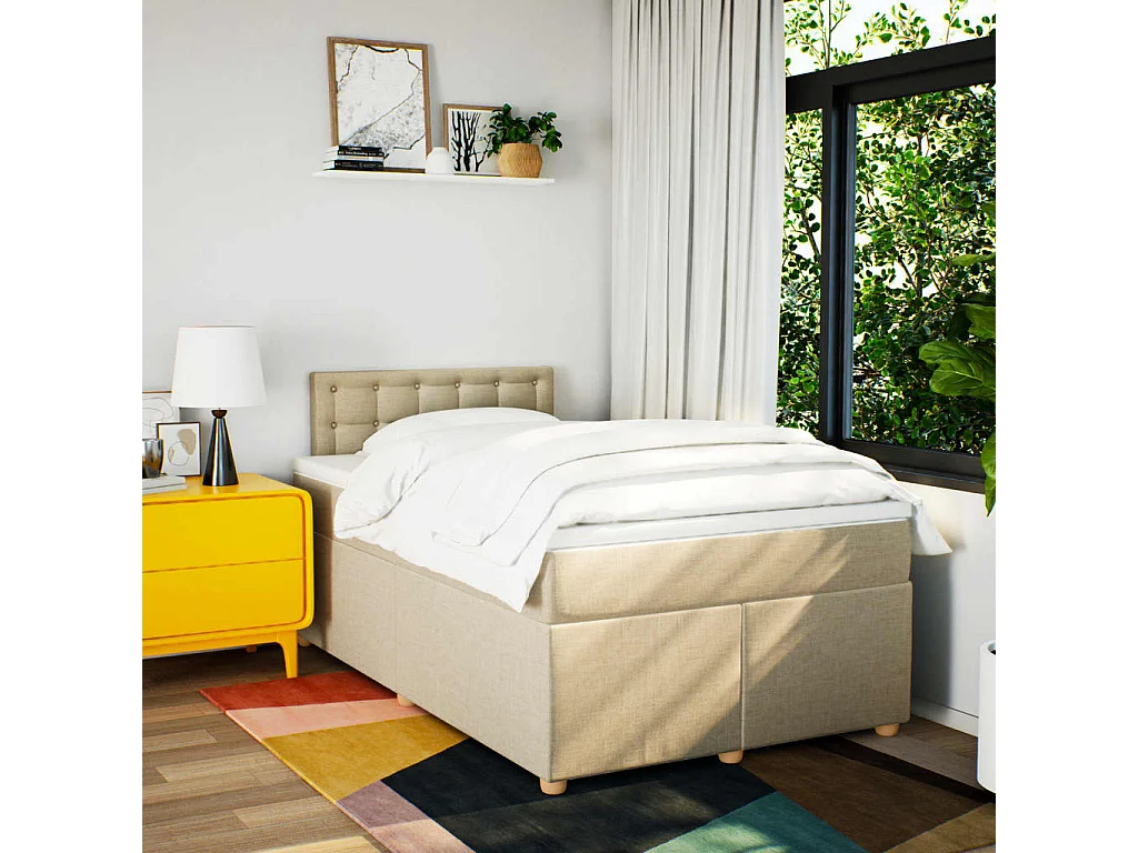 Boxspring met matras stof crèmekleurig 120x190 cm