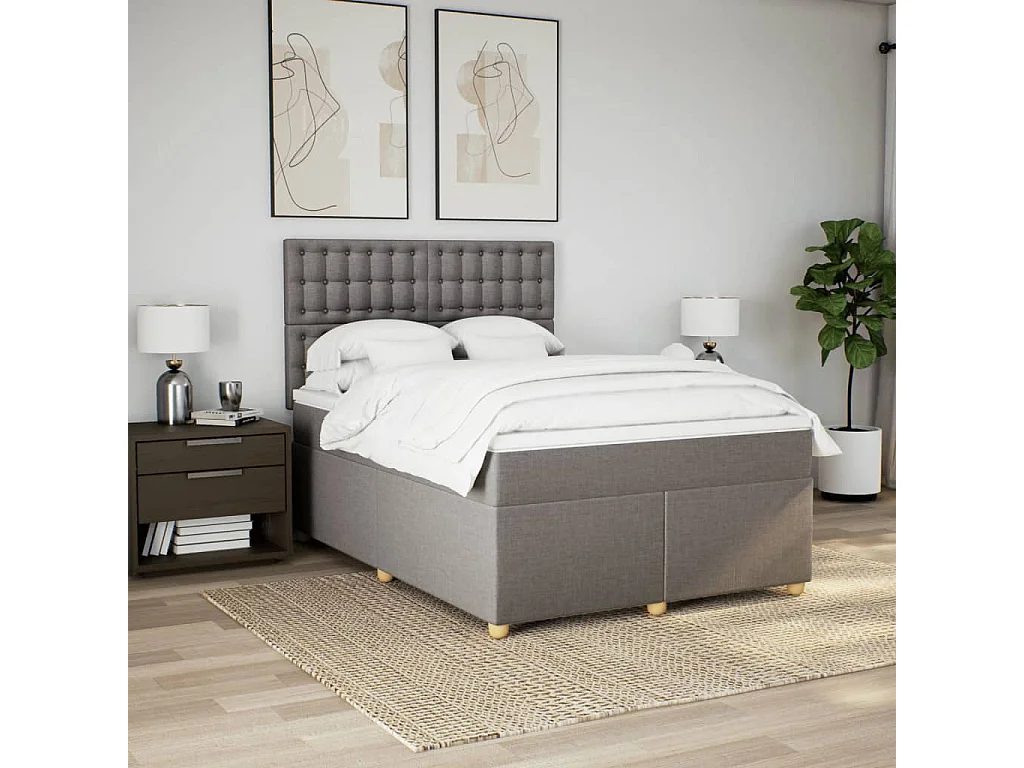 Sommier à lattes de lit avec matelas Taupe 140x200 cm Tissu