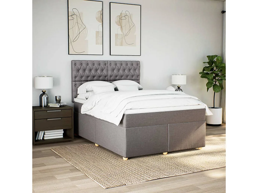 Sommier à lattes de lit avec matelas Taupe 140x200 cm Tissu