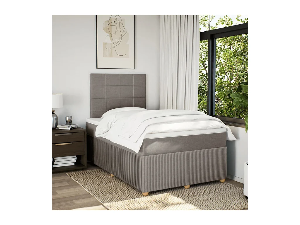 Cama boxspring c/ colchão 120x190cm tecido castanho-acinzentado