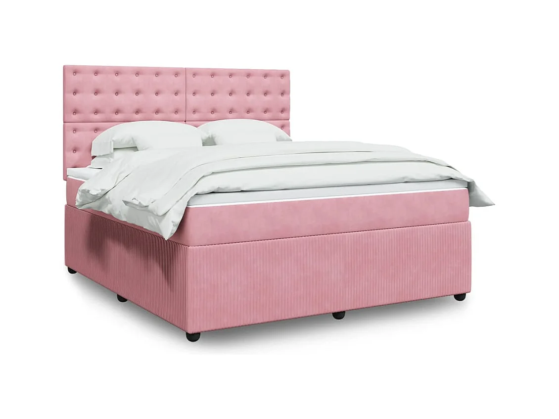 Cama box spring con colchón terciopelo rosa 180x200 cm