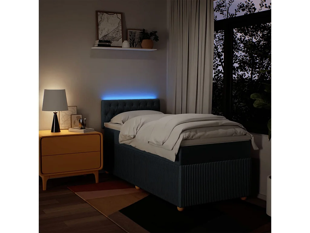 Sommier à lattes de lit avec matelas Bleu 100x200 cm Tissu