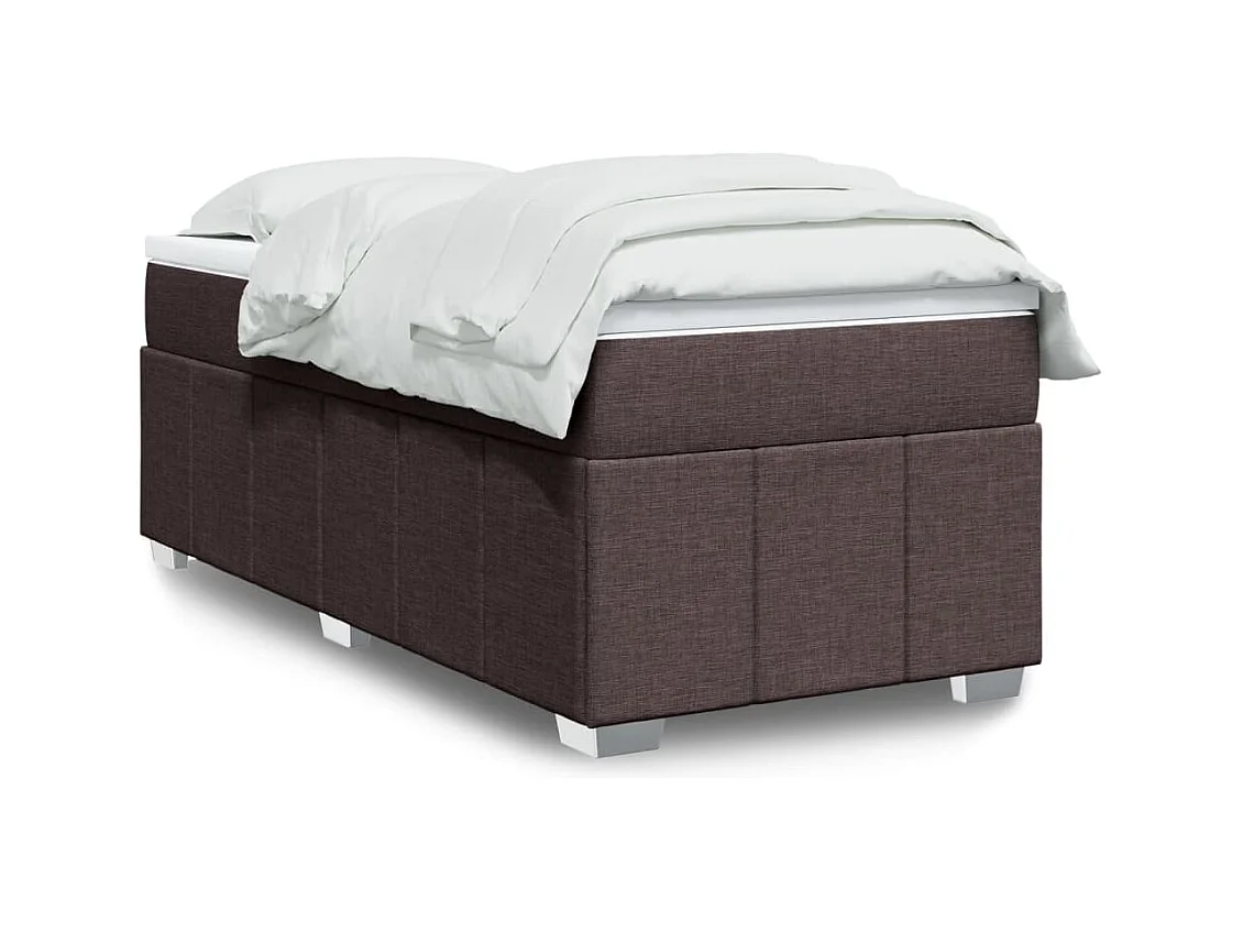 Cama box spring con colchón tela marrón oscuro 100x200 cm