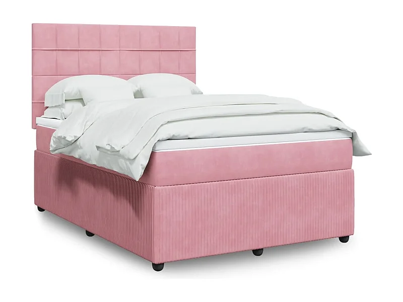 Cama box spring con colchón terciopelo rosa 160x200 cm