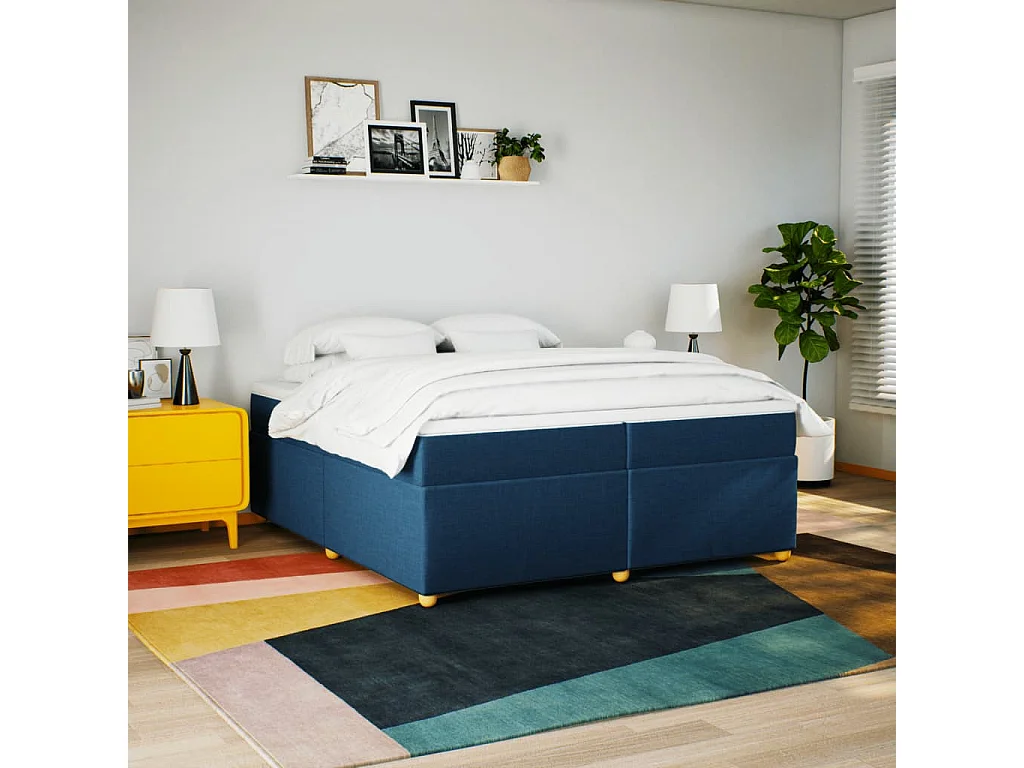 Sommier à lattes de lit avec matelas Bleu 200x200 cm Tissu