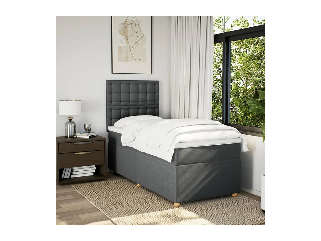 Cama box spring con colchón tela gris oscuro 100x200 cm