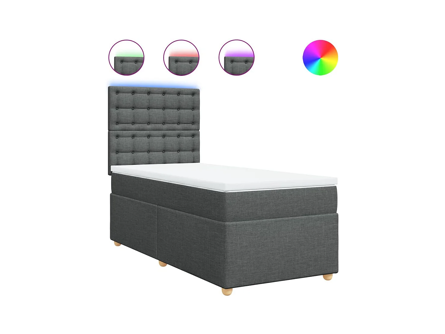 Cama box spring con colchón tela gris oscuro 100x200 cm