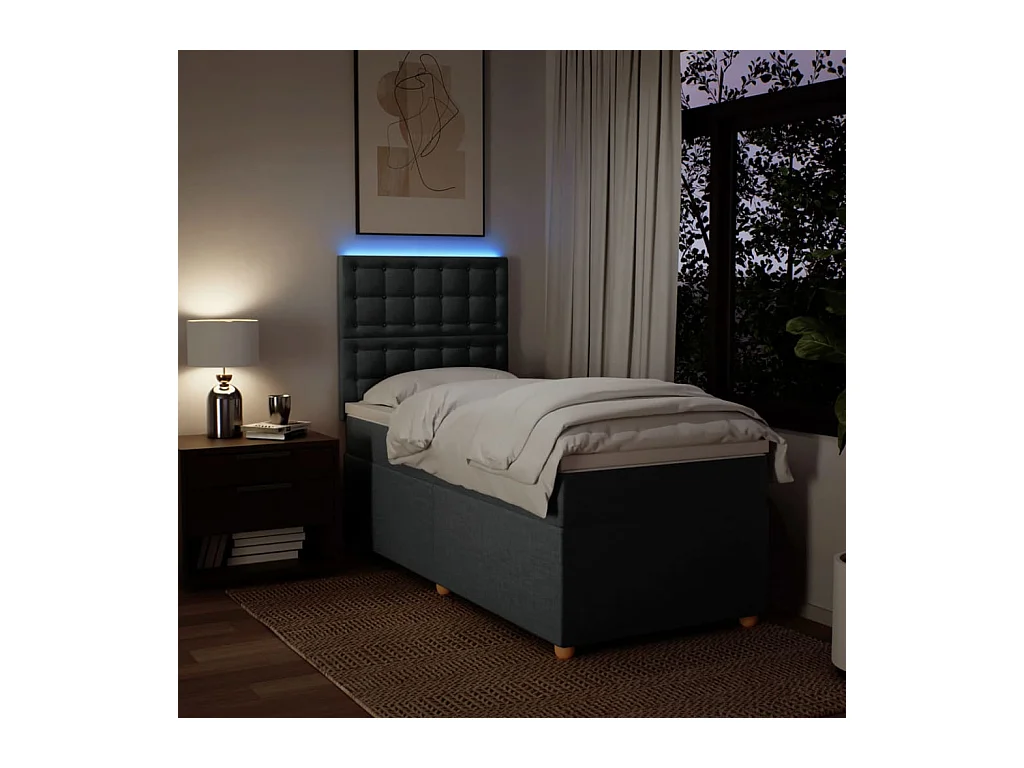 Cama box spring con colchón tela gris oscuro 100x200 cm