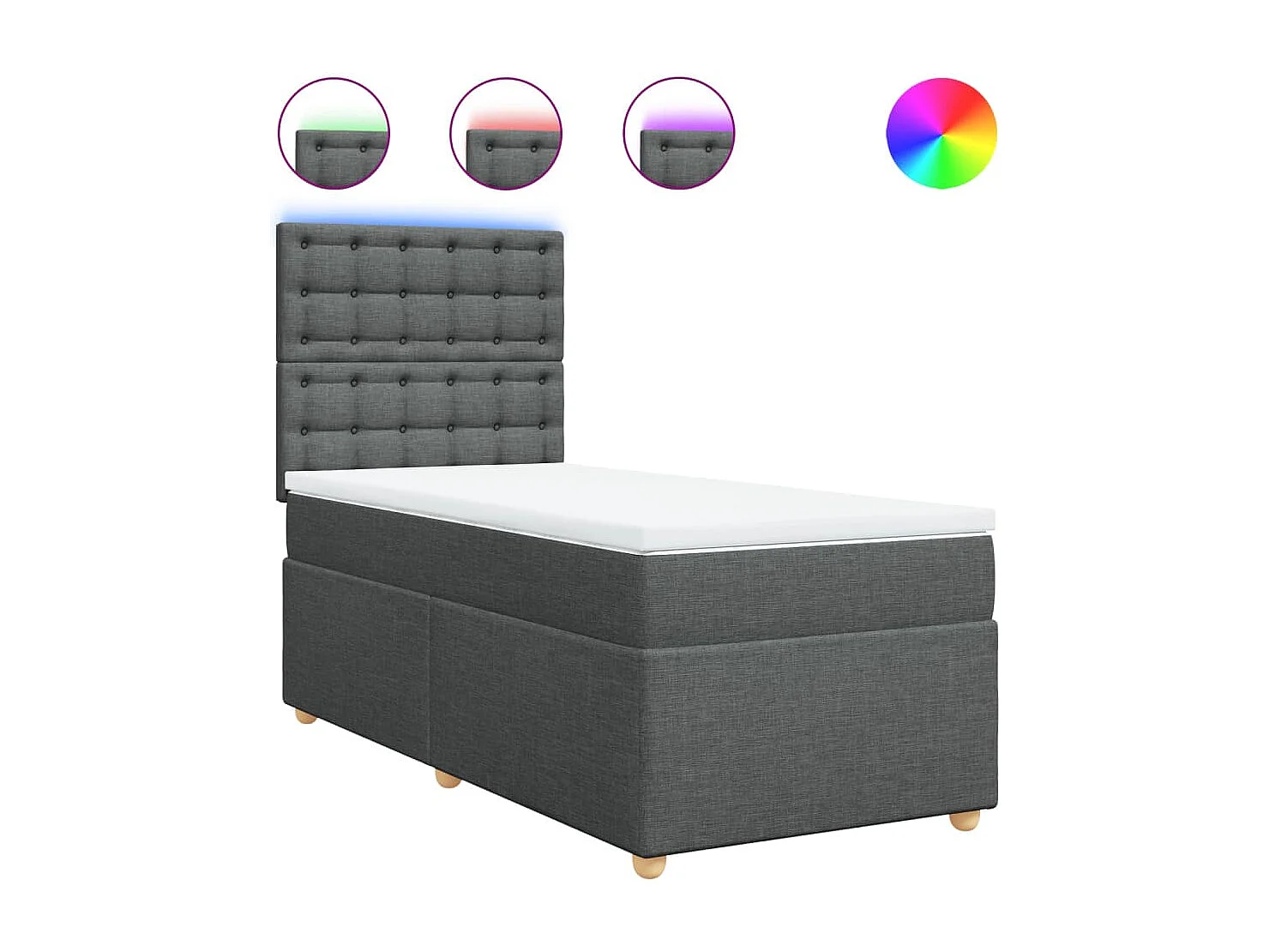 Cama box spring con colchón tela gris oscuro 100x200 cm