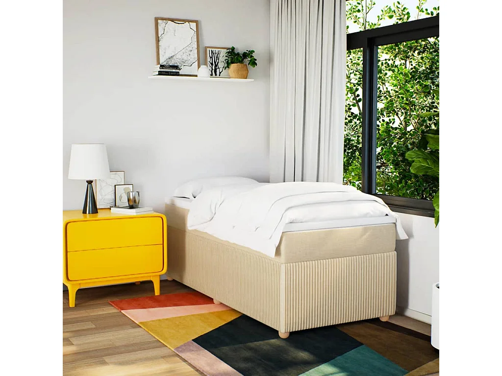 Sommier à lattes de lit avec matelas Crème 90x200 cm Tissu