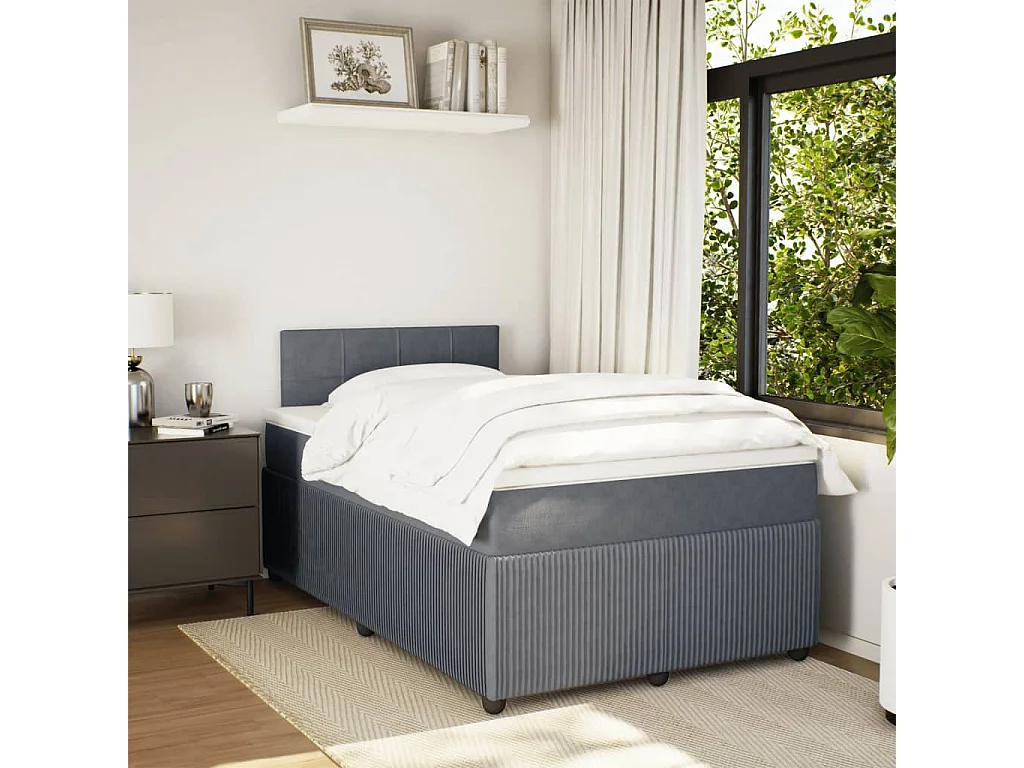 Cama boxspring com colchão 120x200 cm veludo cinzento-escuro