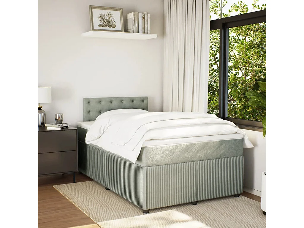 Cama box spring con colchón terciopelo gris claro 120x200 cm