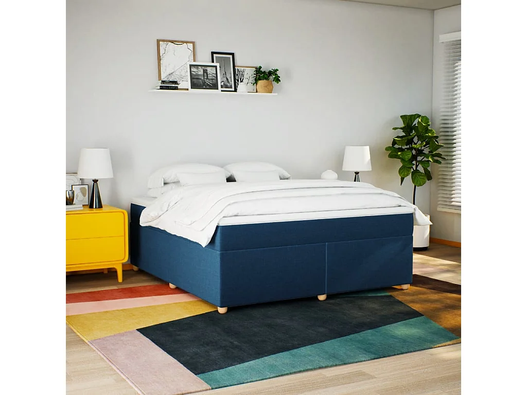 Sommier à lattes de lit avec matelas Bleu 180x200 cm Tissu