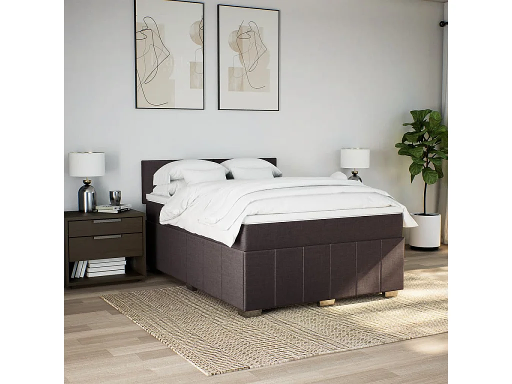 Cama com molas/colchão 160x200 cm tecido castanho-escuro