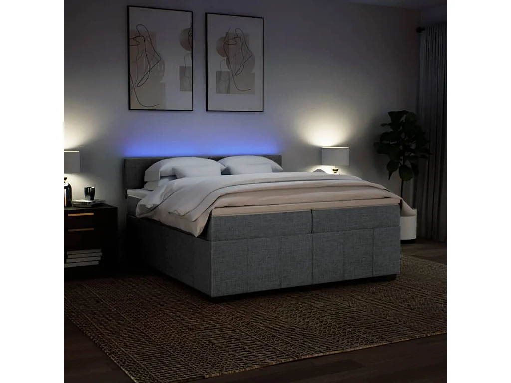 Cama box spring con colchón tela gris claro 200x200 cm