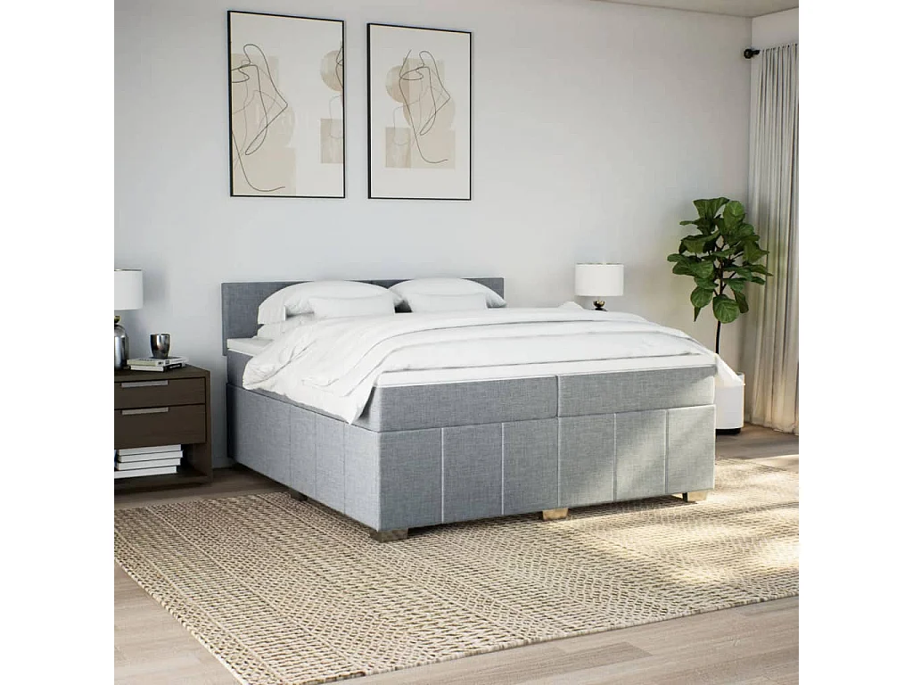 Cama box spring con colchón tela gris claro 200x200 cm
