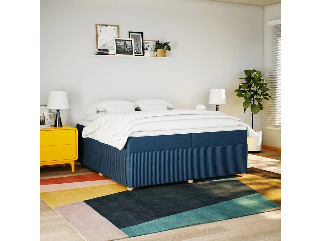 Boxspring met matras stof blauw 200x200 cm