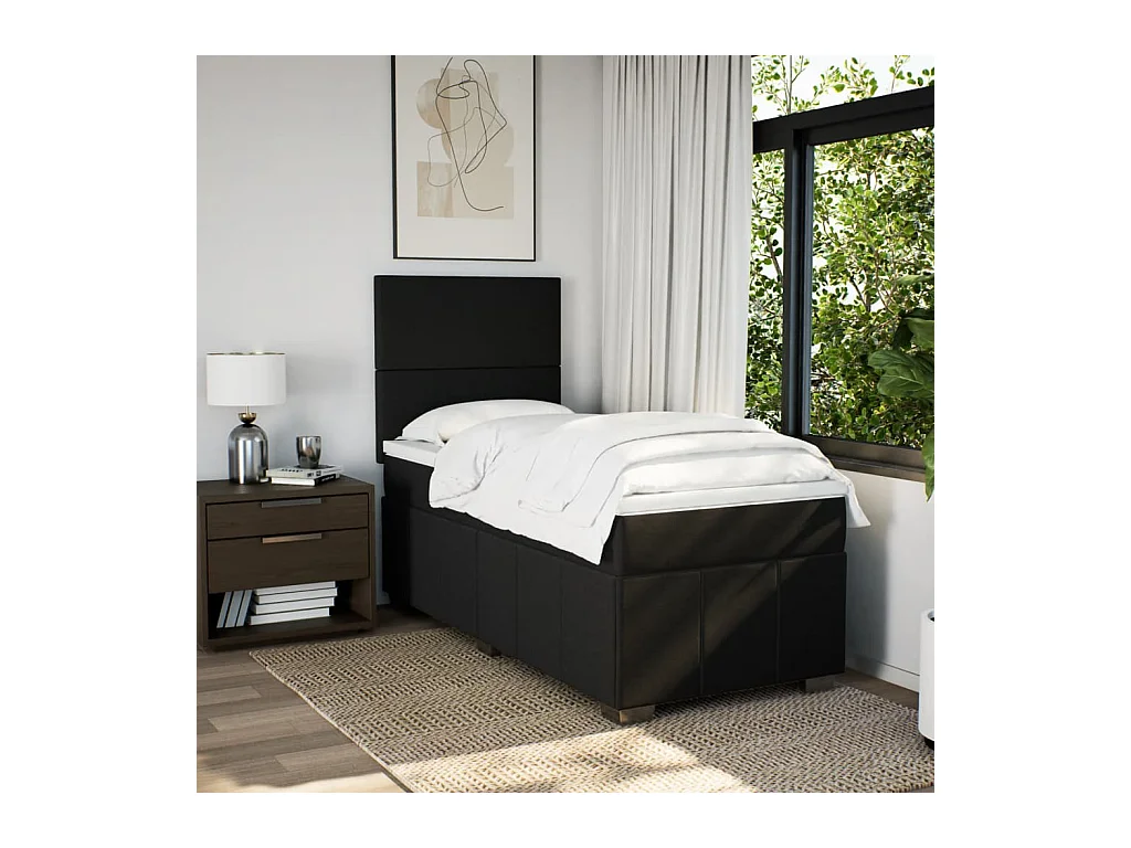 Cama com molas/colchão 80x200 cm tecido preto