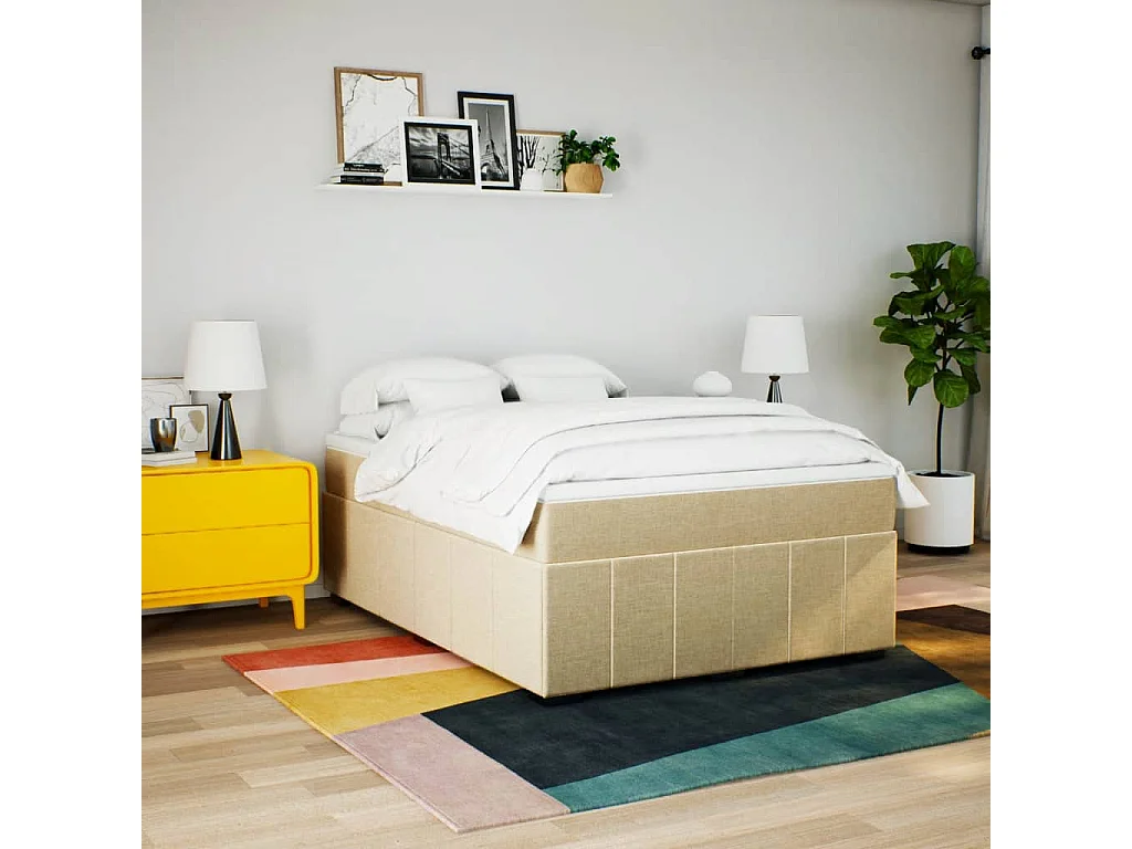 Sommier à lattes de lit avec matelas Crème 160x200 cm Tissu