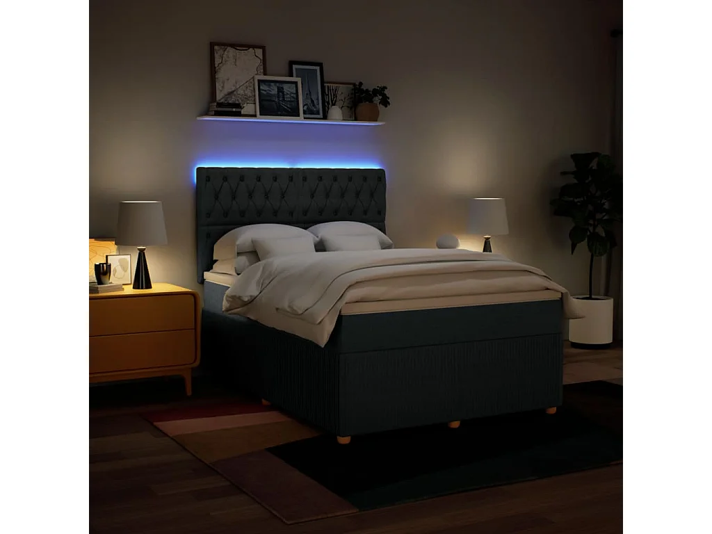 Cama box spring con colchón tela azul 140x190 cm