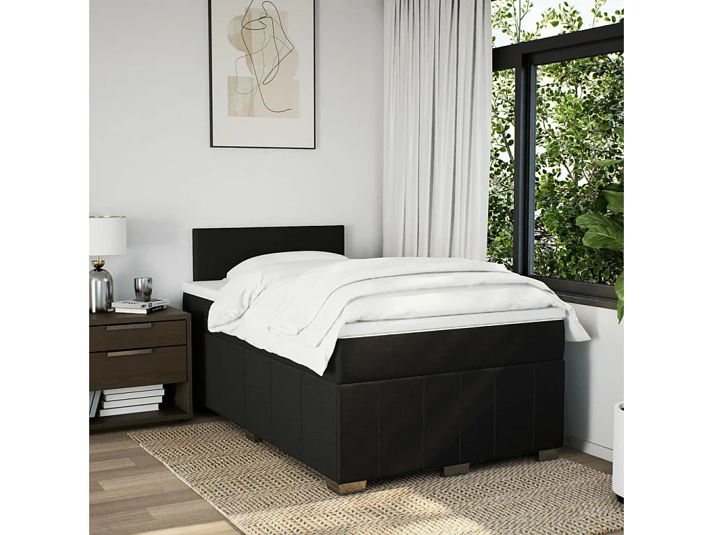 Sommier à lattes de lit avec matelas noir 120x190 cm tissu