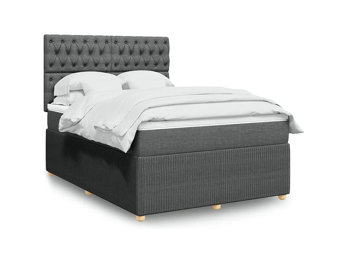 Cama box spring con colchón tela gris oscuro 140x190 cm