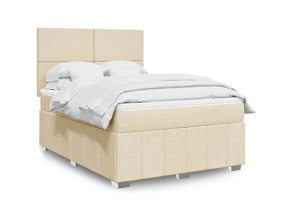 Sommier à lattes de lit avec matelas Crème 140x200 cm Tissu