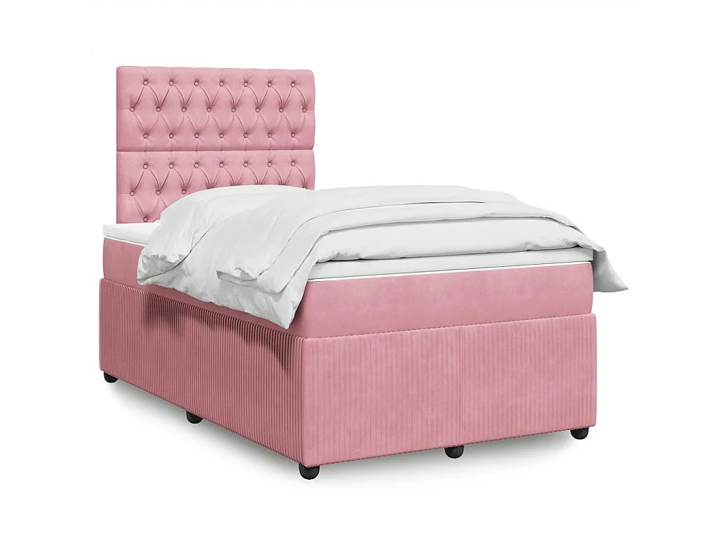 Cama boxspring com colchão 120x200 cm veludo rosa