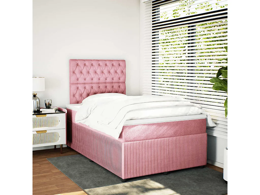 Cama boxspring com colchão 120x200 cm veludo rosa