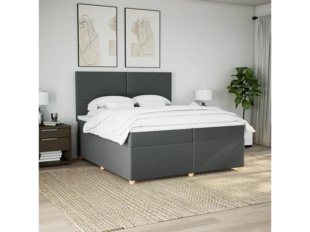 Cama box spring con colchón tela gris oscuro 200x200 cm