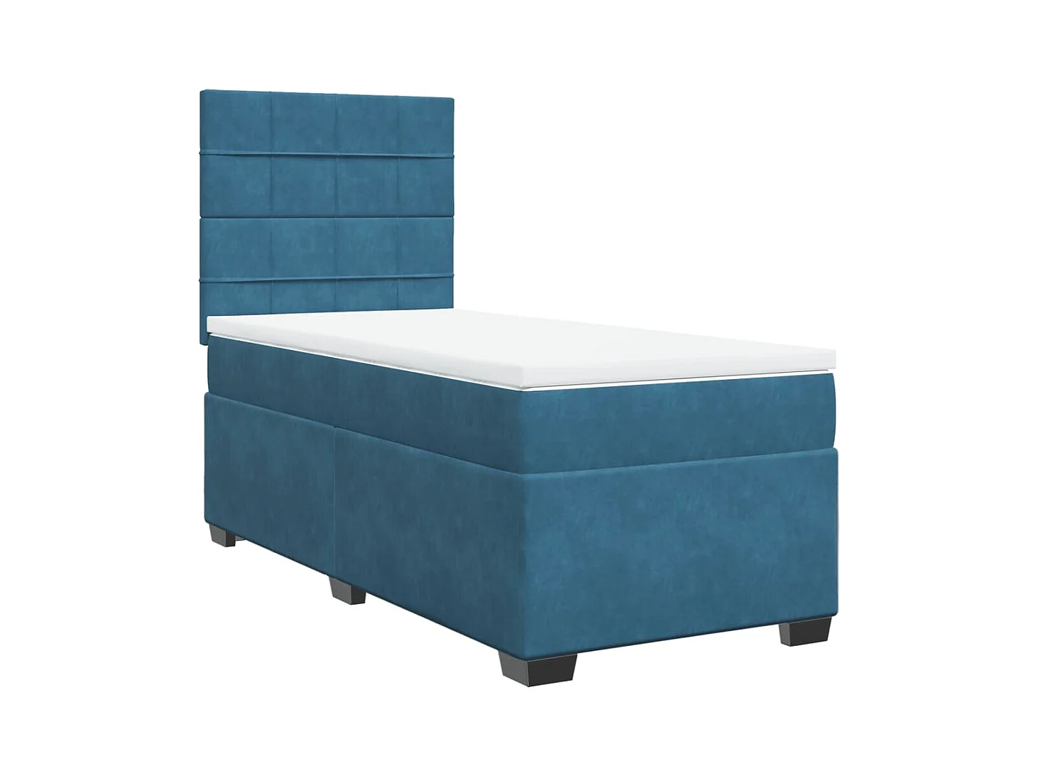 Cama box spring con colchón terciopelo azul 90x200 cm