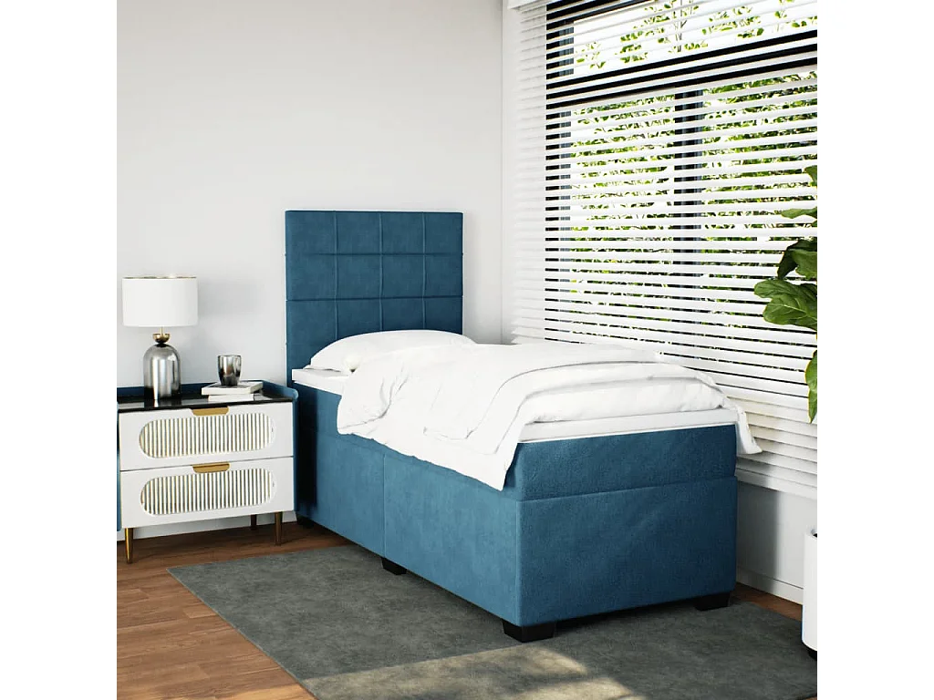 Cama boxspring com colchão 90x200 cm veludo azul