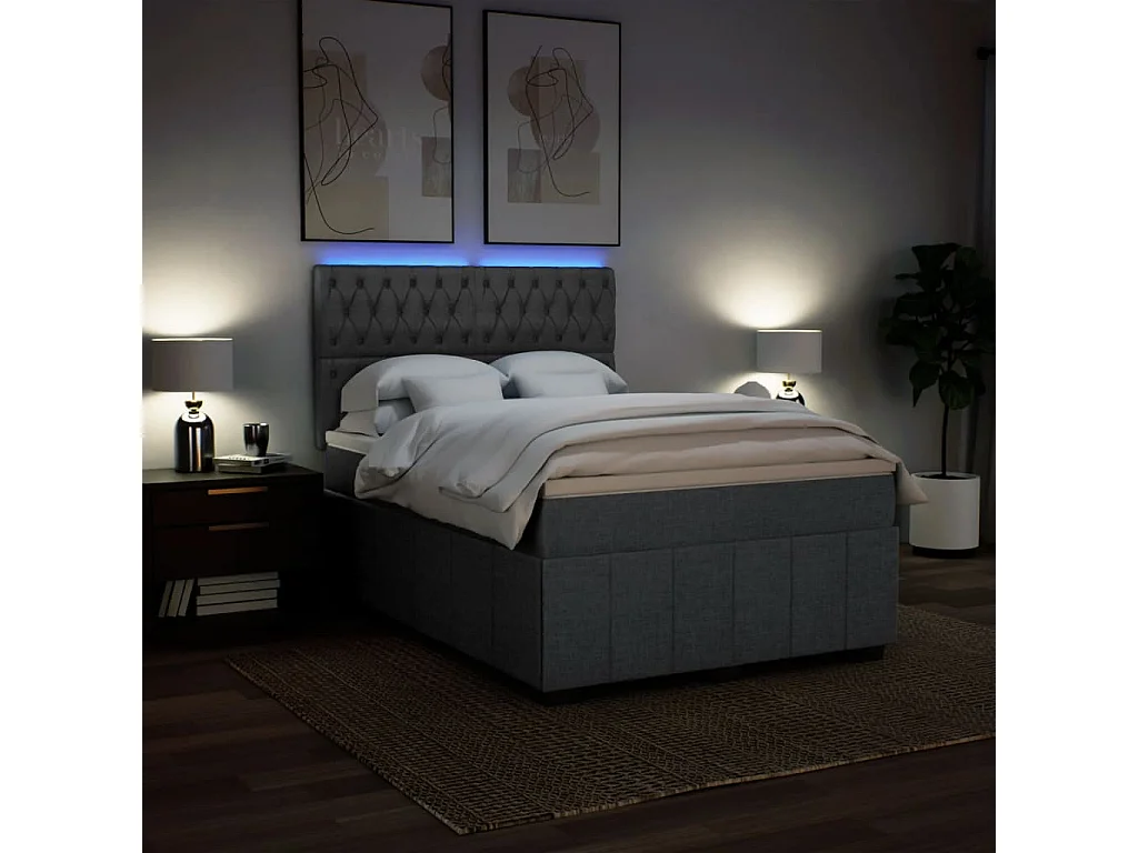 Cama box spring con colchón tela gris oscuro 140x190 cm