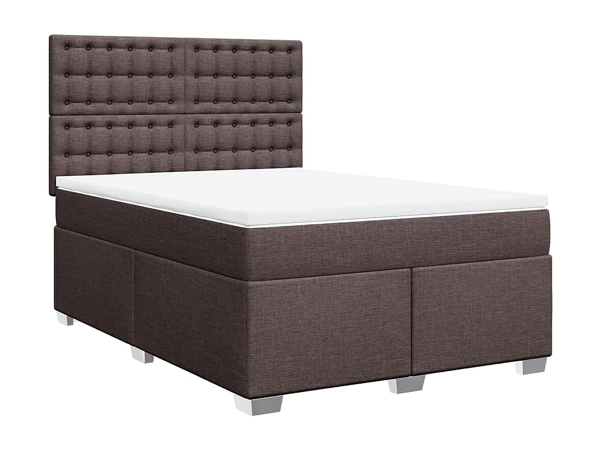 Cama box spring con colchón tela marrón oscuro 160x200 cm