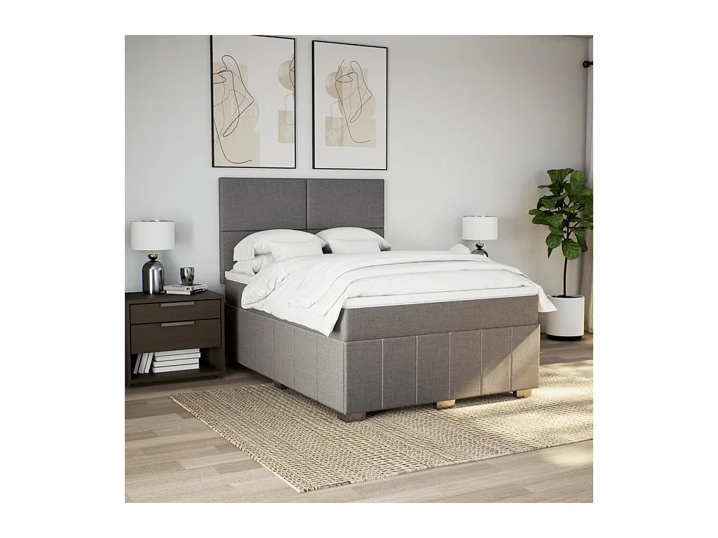 Sommier à lattes de lit avec matelas Taupe 160x200 cm Tissu