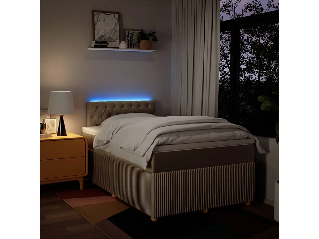 Cama box spring con colchón tela color crema 120x200 cm