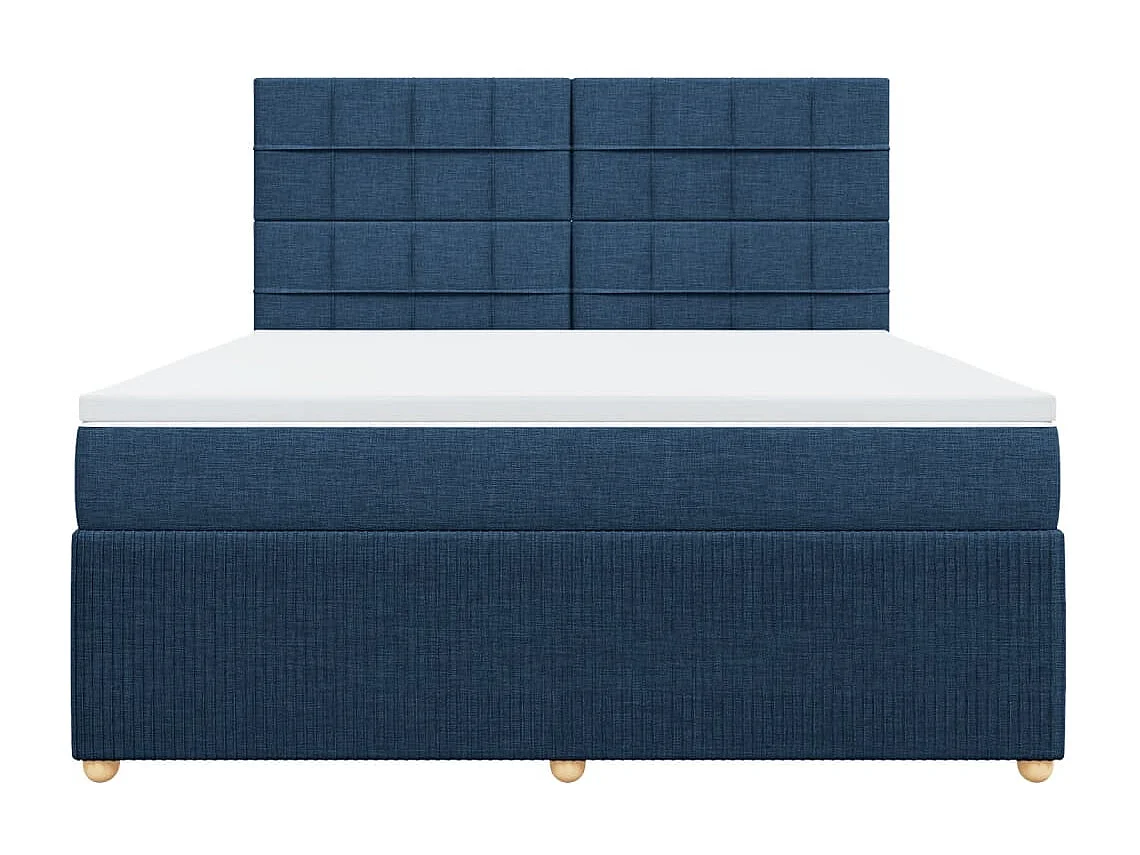 Cama box spring con colchón tela azul 180x200 cm
