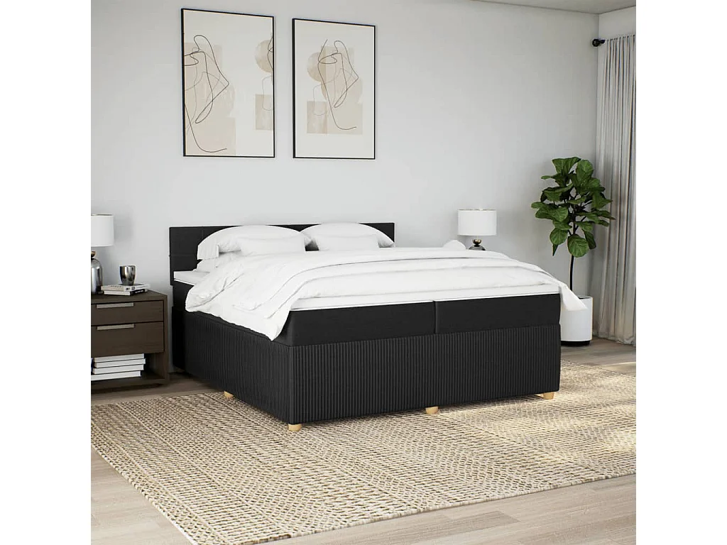 Sommier à lattes de lit avec matelas Noir 200x200 cm Tissu