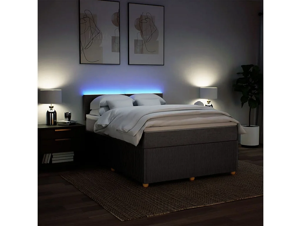 Cama box spring con colchón tela gris taupe 140x190 cm