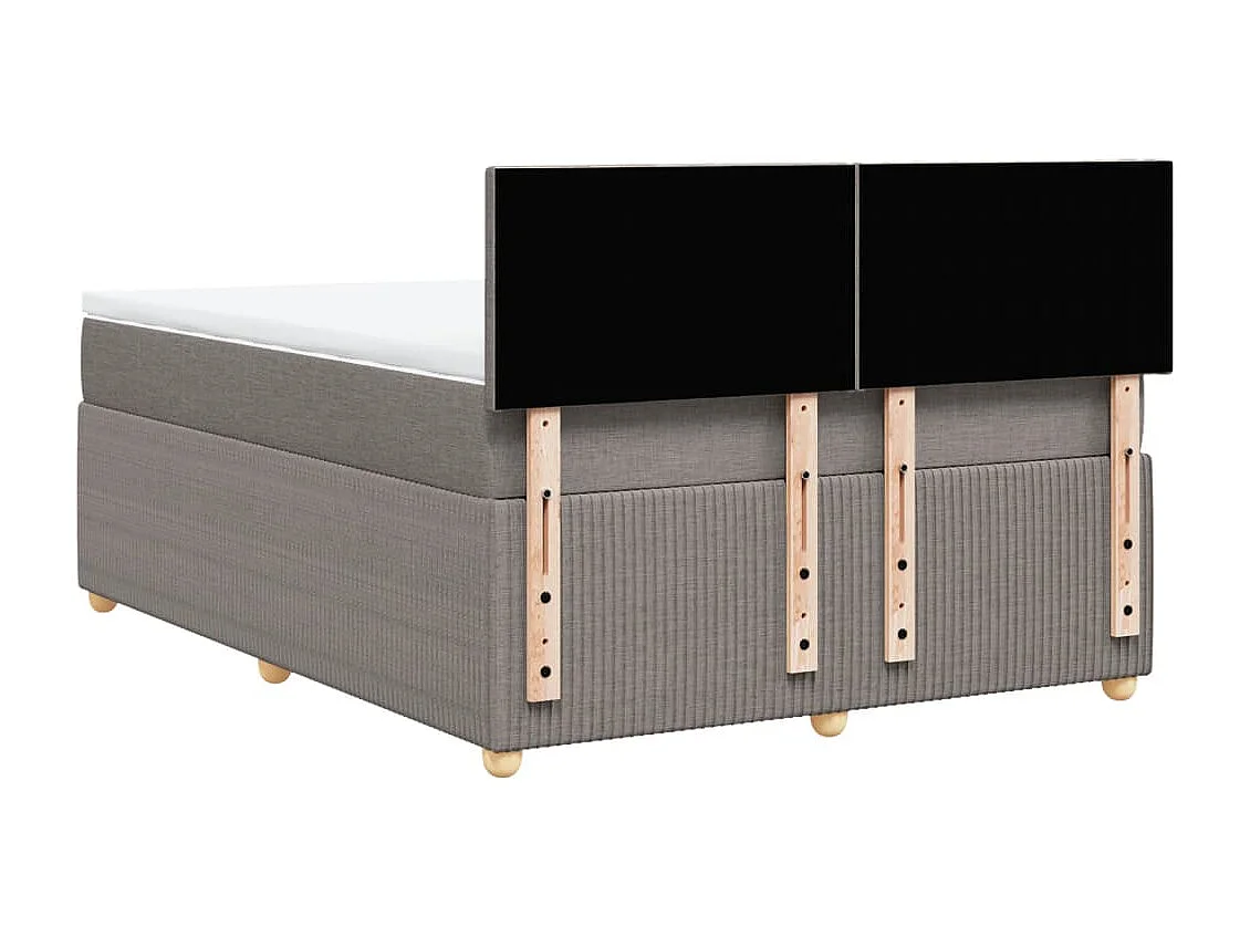 Cama box spring con colchón tela gris taupe 140x190 cm