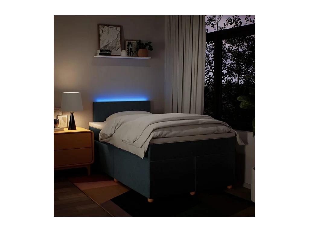 Cama boxspring com colchão 120x190 cm tecido azul